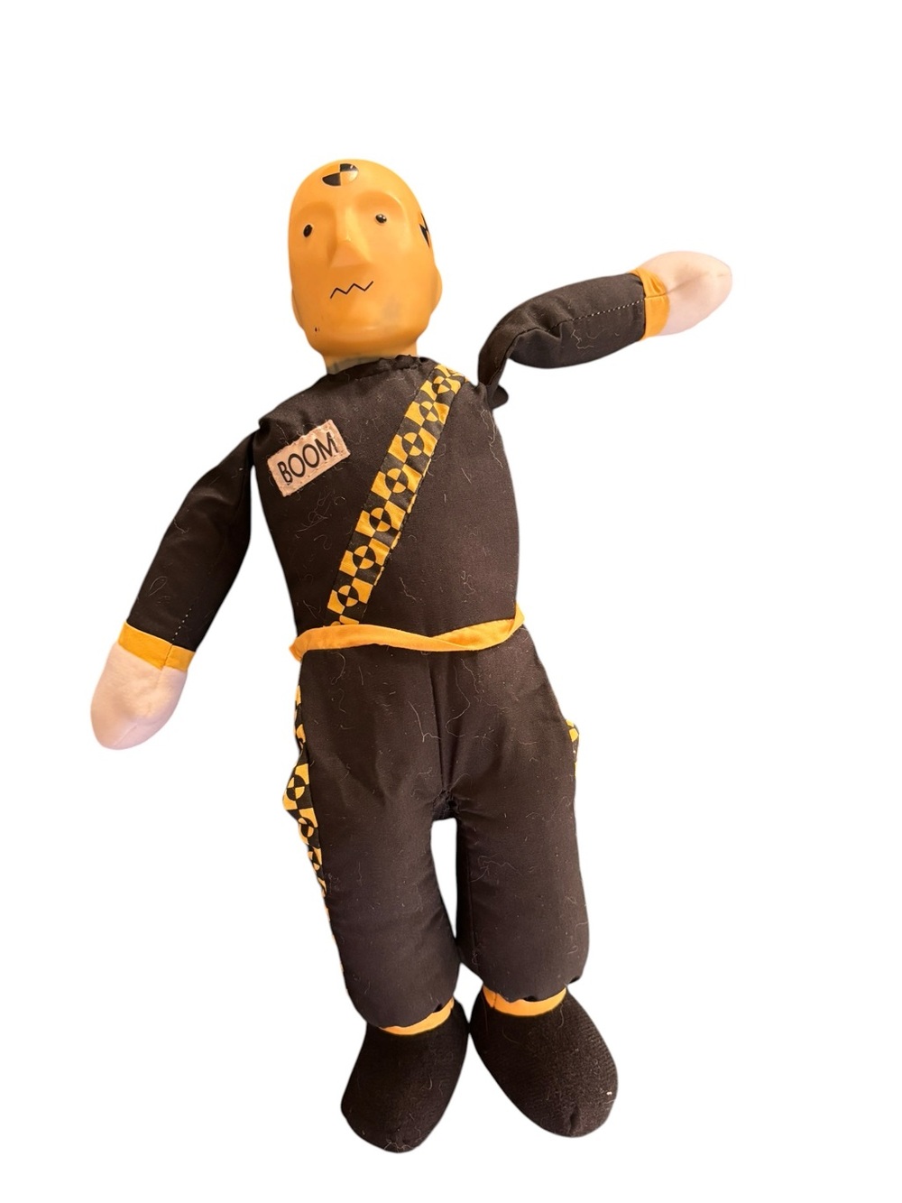 Play By Play Black & Yellow Stuffed Crashed Test Dummy Cling Boom Doll 13”